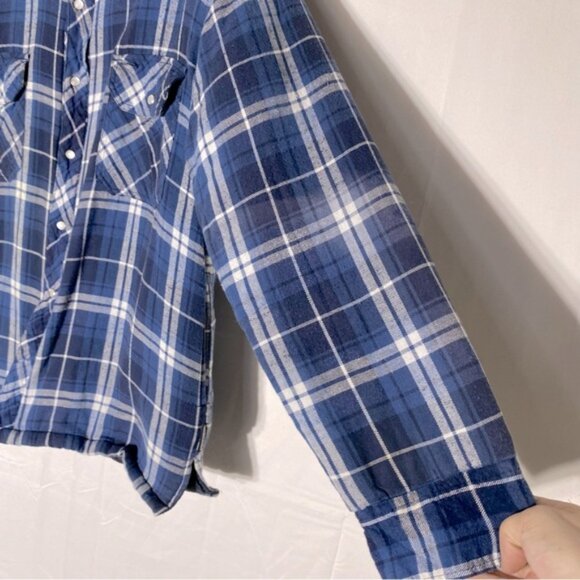 Forcefield Blue Plaid Snap Front Insulated Work Shirt Jacket Shacket M - Picture 12 of 16